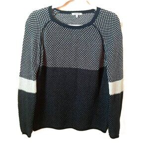 Lisa Todd Cotton Colorblock Blue Birdseye Sweater L Nautical Fall Beach Office